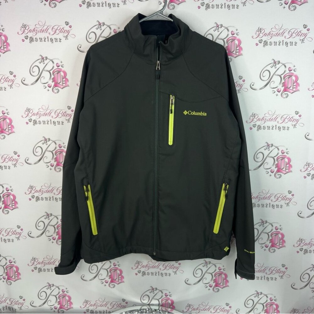 Columbia jacket zip up coat Men's Gray Jacket with Yellow Accents - Picture 12 of 12